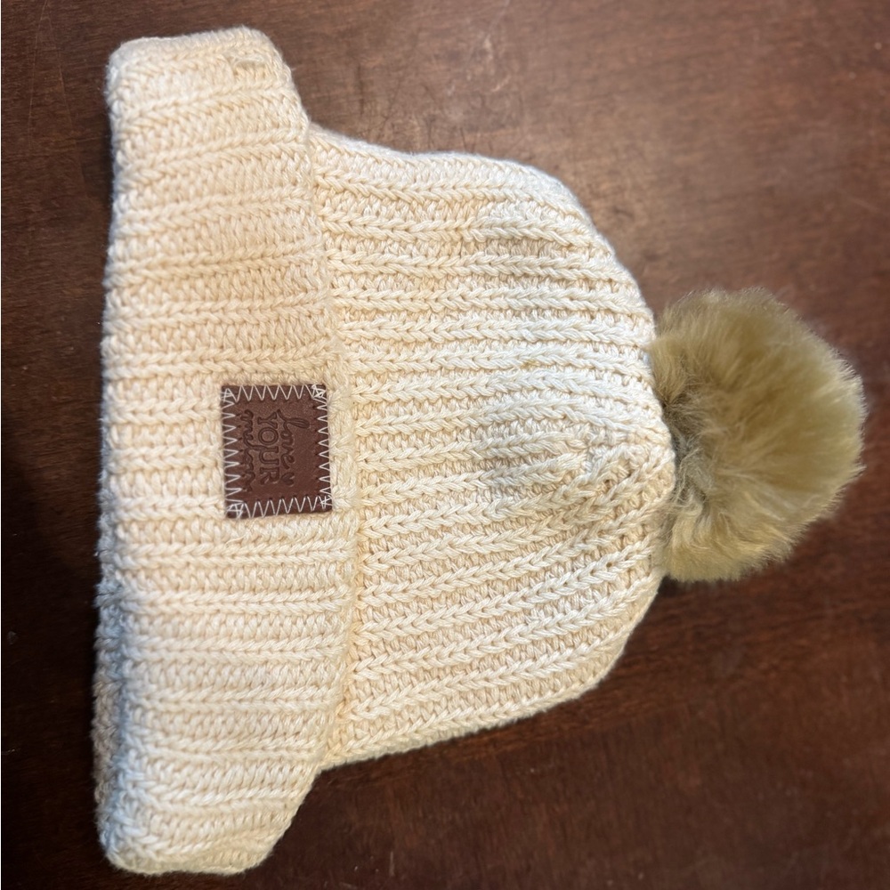 Love Your Melon Cream Knit Kids Beanie with Pom-Pom